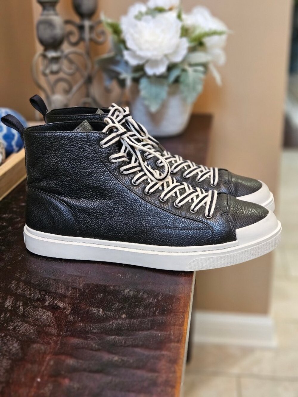 Coach Men's Full-Grain Leather Hi Top Sneakers, Black, Sz 13 (w/extra laces)
